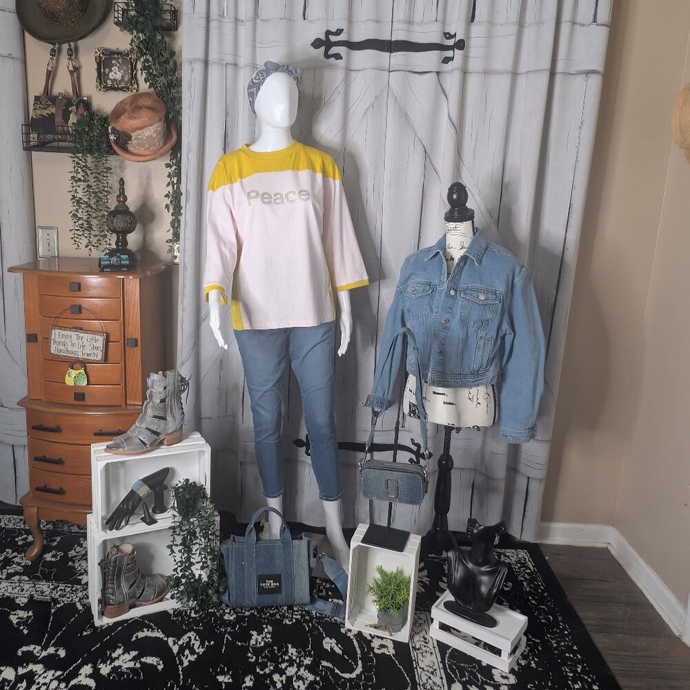 ZADIG & VOLTAIRE Earl PEACE Pink Hue/Yellow Pullover L.S. Shirt w/Bling M